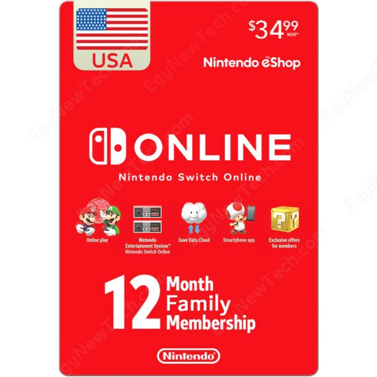 Nintendo Online Family 1 Year USA For Nintendo Switch - Instant Digital Code front cover